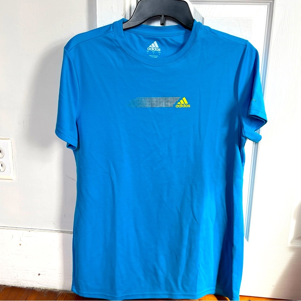 Adidas Active T- Shirt Large Blue Logo Dri-Fit Training Gym Soccer Running NWOT